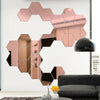 Hexagon Acrylic 3D Mirror Wall Stickers – DIY Decor Set - 12pcs Rose Gold / L 126x110x63mm