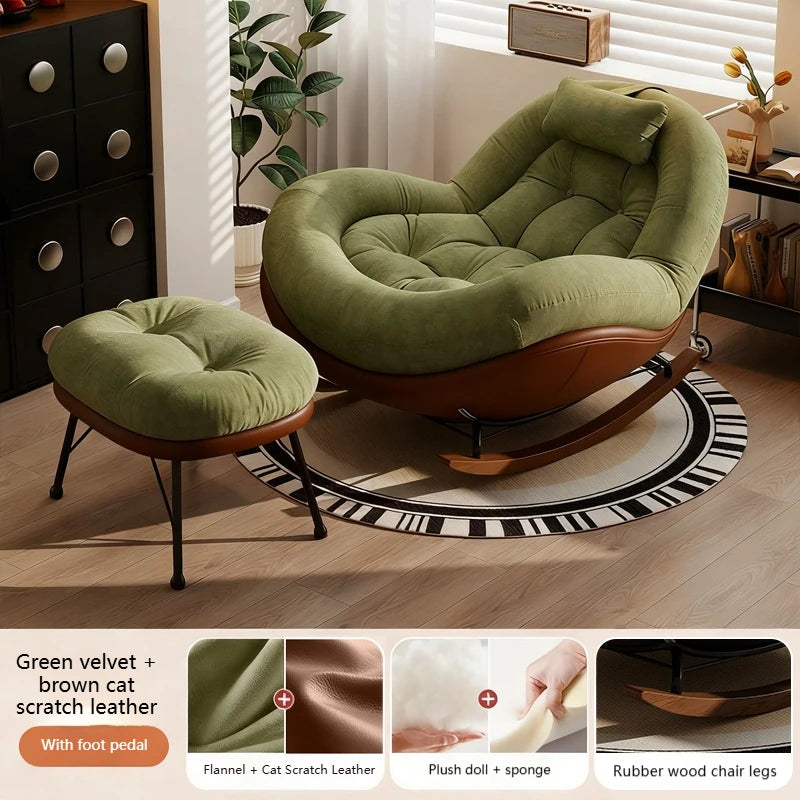 Modern Single Rocking Chair with Headrest Living Room Bedroom Cozy Chenille Lounge Chair Home Office Soft Relaxing Accent Chair Bar Stools & Counter Stools Kitchen & Dining Furniture