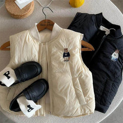 Children's Cotton Waistcoat Boys 2025 Winter Baseball Collar Vest Jacket Baby Keep Warm Sleeveless Jacket Girls Embroidery Top