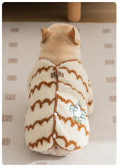 Bulldog Lambs Wool Dog Clothe Winter Warm Wavy Stripes Costume Pet Jacket for Small Medium Dogs Outdoor Pet Accessories