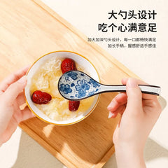 Soup Spoons Japanese Ceramic Kitchen Tableware Creative Retro Long-Handled Bone China Eating Scoop Dinnerware Stirring Teaspoon Kitchen Tools, Cooking Utensils