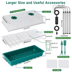 Seed starter tray with grow light, 2-piece 72-compartment nursery tray set, adjustable brightness plant germination tray.