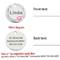 Personalized Dog Cat ID Tag Bling Rhinestone Puppy Kitten Name Tags Anti-lost Pet Collar Accessories Free Engraved Pet Products