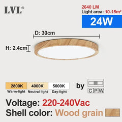 Home Decor LED Ceiling Light Wood Grain & White 3 in 1 Lighting Colors Home Lighting Kitchen Bedroom Bathroom Round Flush Ceiling Lamp