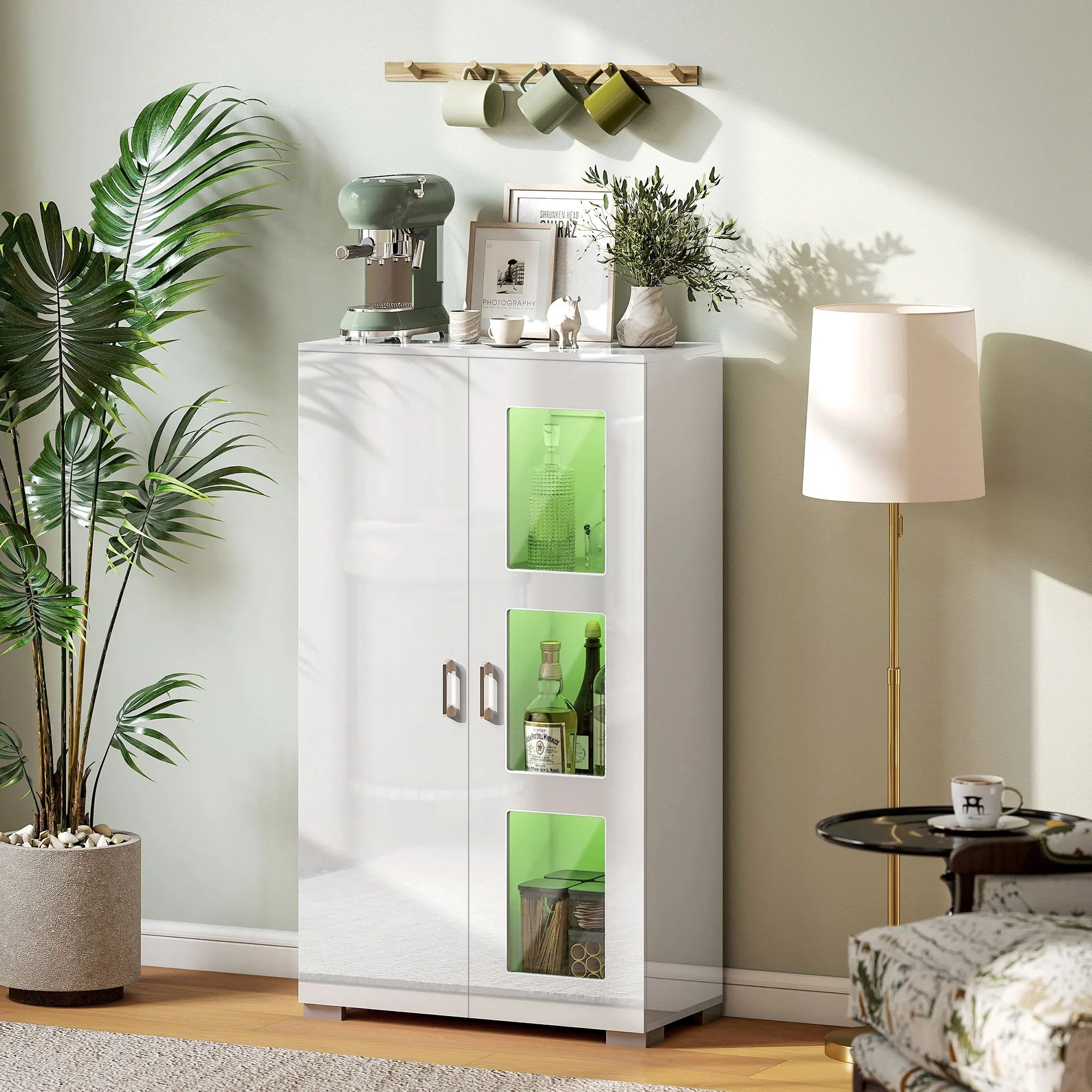 HOMCOM Display Cabinet with Glass Shelves, Sideboard for Living Room, White Kitchen & Dining Furniture