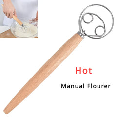 Cake Tools Danish Dough Whisk Stainless Steel Dutch Bread Dough Hand Mixer Wooden Handle Kitchen Baking Tools Artisian Blender