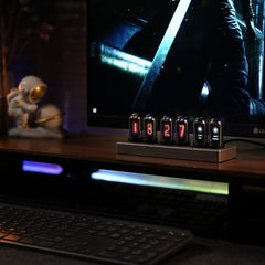 WIFI Control IPS Nixie Tube Alarm Clock with Colorful RGB Lights for Game Room Decoration.DIY Clock Faces and Pictures.Gift Idea