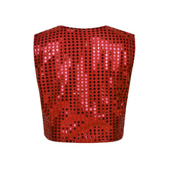 Kids Girls Boys Shiny Sequins Vest Waistcoat Hip-hop Jazz Street Dance Stage Performance Costume Musical Festival Tank Tops