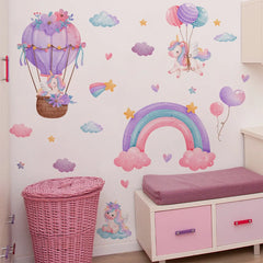 Rainbow Hot Air Balloon Unicorn Star Cloud Love Wall Decor Self-Adhesive Sticker for Girl's Bedroom Dormitory Decor