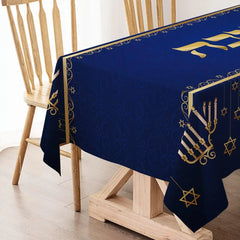 Hanukkah Menorah Rectangle Tablecloth Hebrew Jewish Chanukah Party Decor Star of David Table Cover Washable Kitchen Dining Table