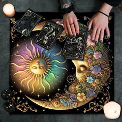 Floral And Sun Tarot Card Tablecloth Altar Cloth Flower Life Spread Tarot Reading Cloth Spiritual Oracle Card Pad