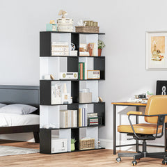 HOMCOM 5-tier Bookcase Storage Display Shelving S Shape design Unit Black Office Furniture
