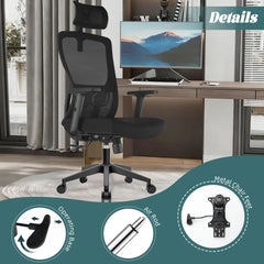 Durrafy Ergonomic Office Chair with Adjustable Headrest, Lumbar Support, Mesh Backrest, Computer Desk Chair for Office Furniture
