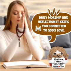 Funny Crochet Emotional Support Jesus Doll With Card Desktop Ornament Handmade Knitted Jesus Dolls Christmas Gifts Home Decor