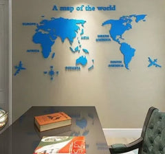 1Pc World Map Wall Stickers Acrylic Creative 3D TV backdrop Wallpaper Decoration Home Living Room Office Interior Decorative