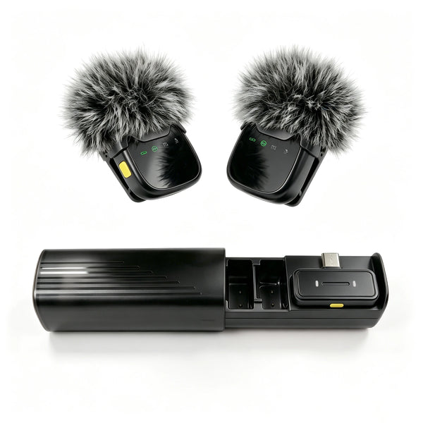 Type-C, With Charging Case Dual Wireless Lavalier Microphone, 2.4G Noise Cancelling Mini Clip Mic for Mobile Phone Vlog Live