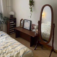 French Retro Solid Wood Floor Mirror Medieval Living Room Bedroom Dressing Mirrors Clothing Store Full-body Fitting Mirror