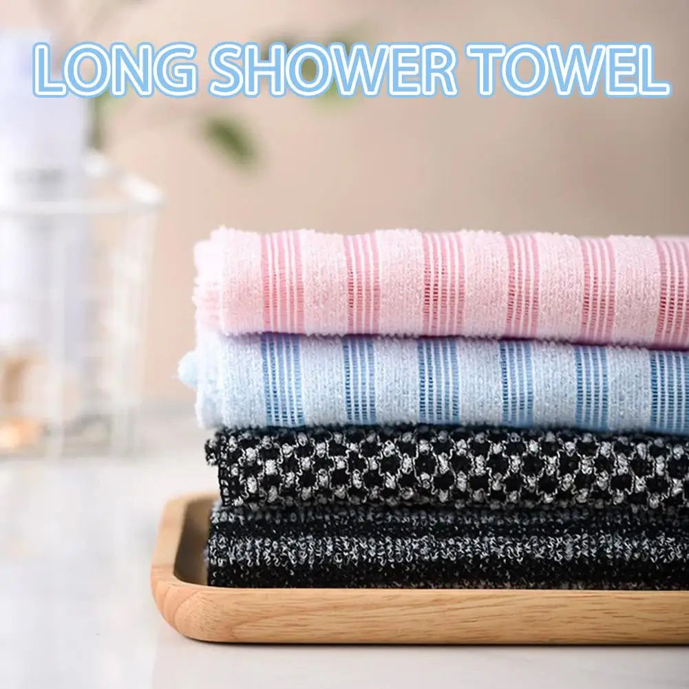 Japanese Deep Cleansing Exfoliating Bath Towel - Long Handle Back Scrubber & Body Washcloth for Shower, Reusable Scrub Brush