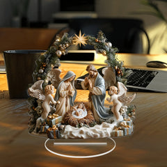 2D Acrylic Desktop Christmas Decor - Jesus' Birth Virgin Mary Angel Cartoon Print Christian Home Christmas 2026 New Year Gift