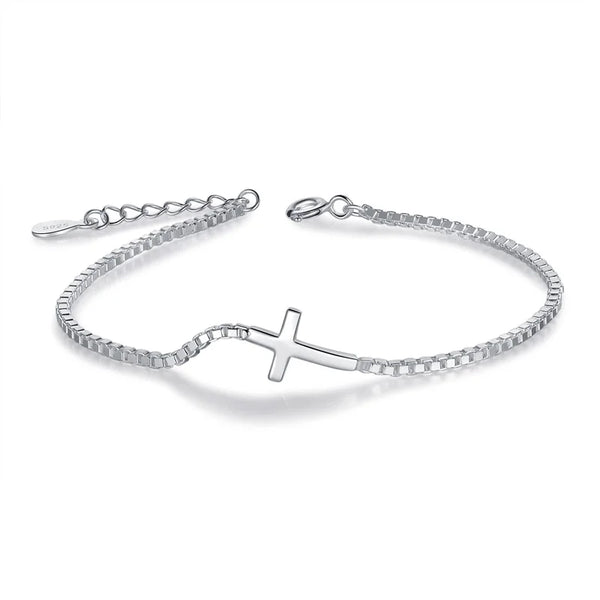 TrustDavis 925 Solid Sterling Silver Womens Luxury Cross Bracelet for Women Men Daugther Birthday Fine S925 Jewelry Set DS3976