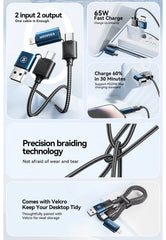 Essager 4 in 1 65W USB C To Type C Lightning Fast Charging Cable For IPhone 15 14 13 Pro Max Xiaomi Huawei Multi Charger Cable