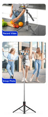 MEUYAG Selfie Stick Tripod with 1708mm Long Monopod Fill Light, Bluetooth Remote, 360° Rotation, 1/4 Interface, for mobile phone
