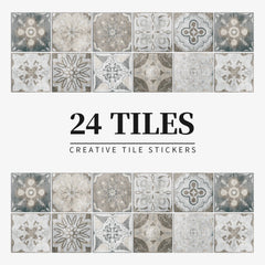 24 pieces of Mandala Retro Pattern Glossy Self-adhesive Tile Stickers for Kitchen and Bathroom Removable Waterproof Wall Sticker Home Decor