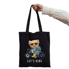 Black White Bear Print Shopper Tote for Women