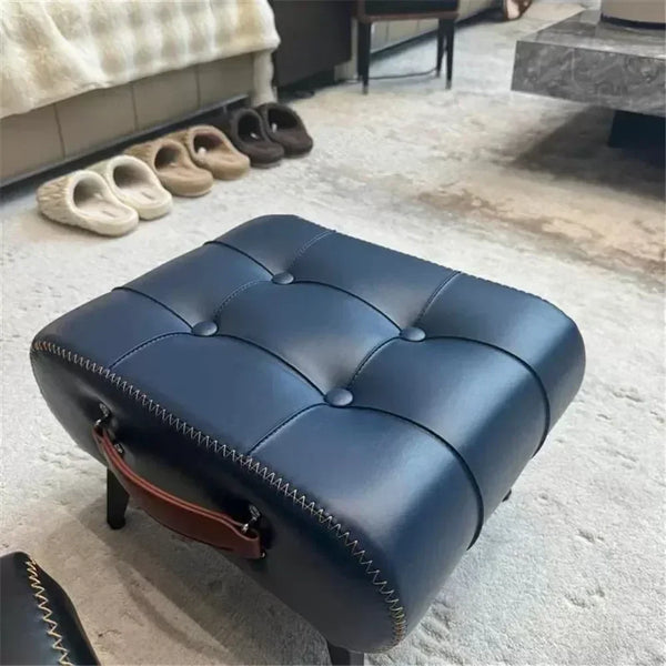 PU Leather Small Ottoman Foot Stool with Wood Legs