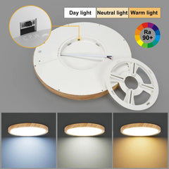 Home Decor LED Ceiling Light Wood Grain & White 3 in 1 Lighting Colors Home Lighting Kitchen Bedroom Bathroom Round Flush Ceiling Lamp