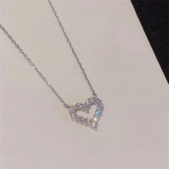 Kpop Crystal Hollow Love Pendant Necklace Romantic Zircon Simple Necklace Trendy Jewelry Accessories