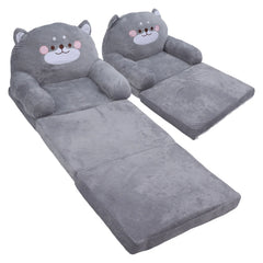 Kids Chair Kids Corner Sofa Cartoon Gray Foldable Wide Handle Soft Breathable Toddler Chair for Reading Relaxing Sleeping Living Room Furniture