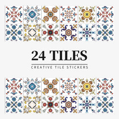 24 pieces of Mandala Retro Pattern Glossy Self-adhesive Tile Stickers for Kitchen and Bathroom Removable Waterproof Wall Sticker Home Decor