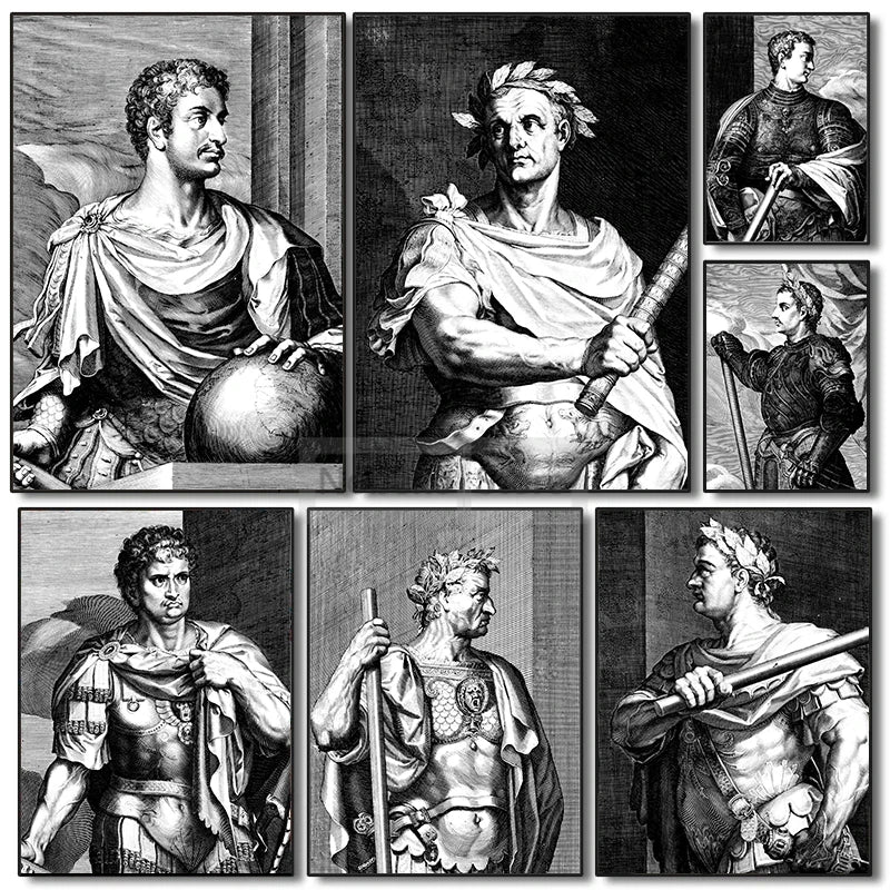 Roman Emperor Poster Historical Wood Engraving Prints Augustus Caligula Caesar Canvas Painting Wall Art Pictures Home Room Decor