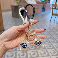 Creative Demon Eye Car Keychain Personalized Blue Eye Bag Pendant Handmade Braided Rope Key Ring Accessories