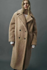 Women’s Winter Double-Breasted Velvet Long Coat