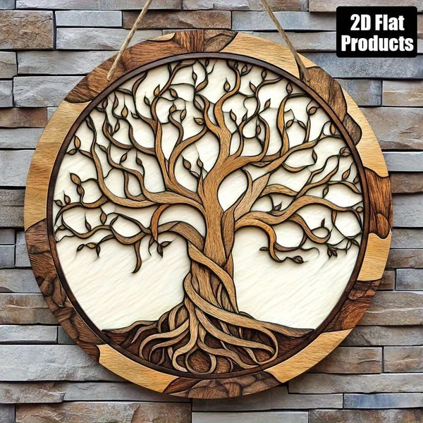 Tree of Life Wall Art - Rustic Round Wooden Sign, 5.9 Inch Home Decor for Living Room, Artistic Gift for Holiday, Kitchen Office