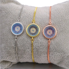 Juya 18K Real Gold Plated Adjustable Chains Multicolor Zirconia Hamsa Fatima Enamel Greek Evil Eye Charms Bracelets For Women