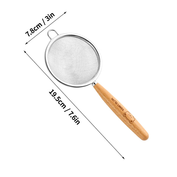 WORTHBUY Flour Sieve Stainless Steel Fine Mesh Strainer Wooden Handle Residue Filter Spoon Colander Kitchen Pastry Baking Kitchen Tools, Cooking Utensils