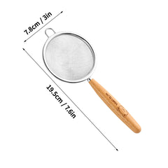 WORTHBUY Flour Sieve Stainless Steel Fine Mesh Strainer Wooden Handle Residue Filter Spoon Colander Kitchen Pastry Baking Kitchen Tools, Cooking Utensils
