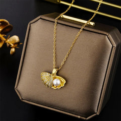 New In Light Luxury Zircon Crystal Stainless Steel Necklace Korean Fashion Sweet Sexy Female Clavicle Chain Jewelry