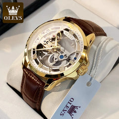 OLEVS 6661 Mens Watch Luxury Automatic Mechanical Watch Waterproof Luminous Leather Strap Watch Watches For Men Box Original
