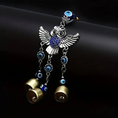 1pc blue eye spread wing owl bell wind chime for outdoor courtyard corridor window lattice wall car decoration birthday gift
