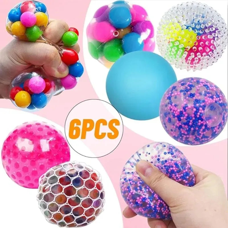 6PCS Mini Rainbow Squishy Stress Balls – Sensory Fidget Set