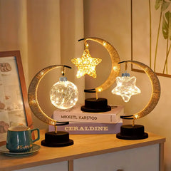 1pc Ramadan Table Lamp Gold Moon Decorative Night Light With Hanging Star or Ball Battery Powered Perfect For Home Bedroom Decor