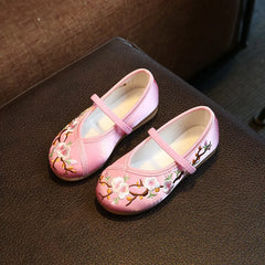Children Hanfu Flat Shoes Ethnic Chinese Style Girls Embroidered Cloth Shoes Fashion Soft Kids Princess Ancient Dress Up Shoes