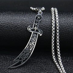 Islamic Imam Ali Zulfiqar Sword Pendant Necklace for Women Men Stainless Steel Gold Color Arabic Religion Chain Jewelry NZZZ764