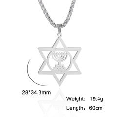 Lucktune Judaism Menorah Pendant Necklace Stainless Steel Lampstand Sacred Amulet Chain Necklace for Women Men Vintage Jewelry