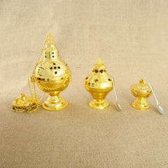 HTISOK Church Supplier High Polished Gold Plated Hanging Incense Burner Orthodox Censer Church Home Decoration Catholic Chalice