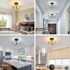 3-Light Modern Ceiling Mount Light with Scalloped Amber Glass Shade Semi Flush Mount Ceiling Lighting （Bulb not included）